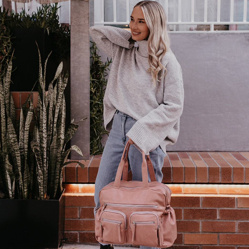 Faux Leather Carry All Diaper Bag - Dusty Rose