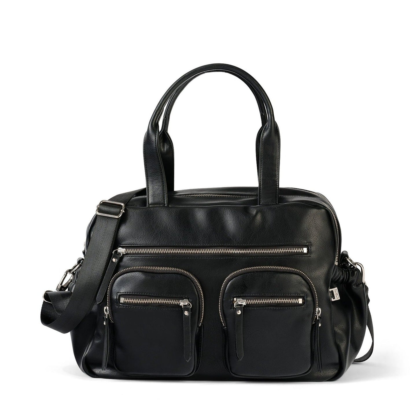 Faux Leather Carry All Diaper Bag - Black