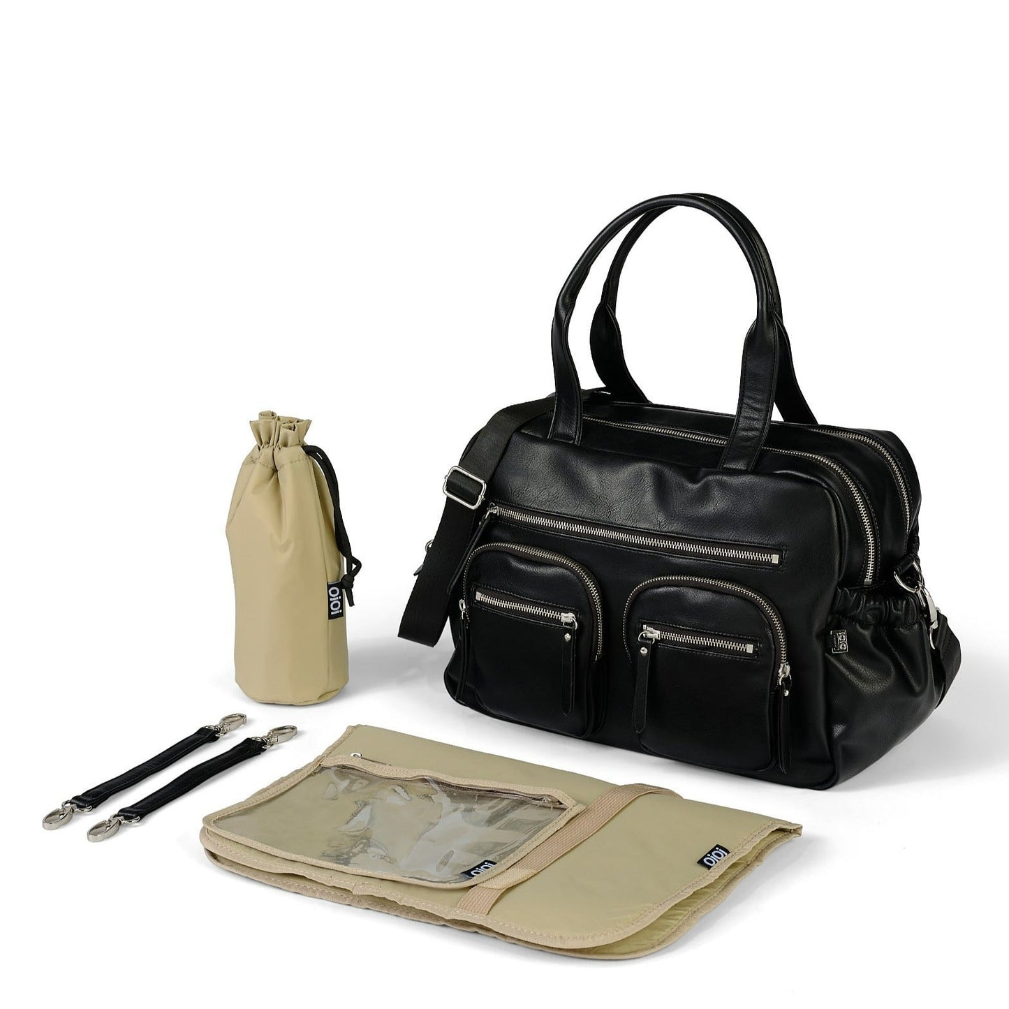 Faux Leather Carry All Diaper Bag - Black