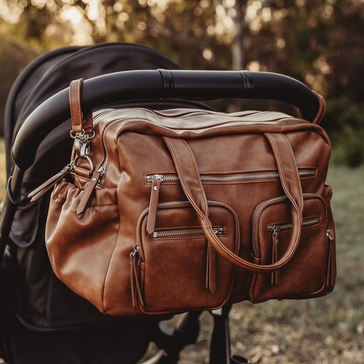 Faux Leather Carry All Diaper Bag - Tan